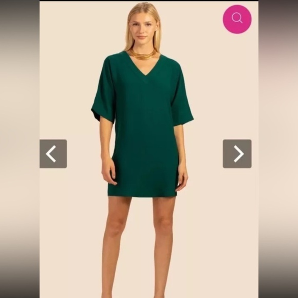 Trina Turk Dellia Green V- Neckline Dress Size Medium Chic- perfect for Holidays